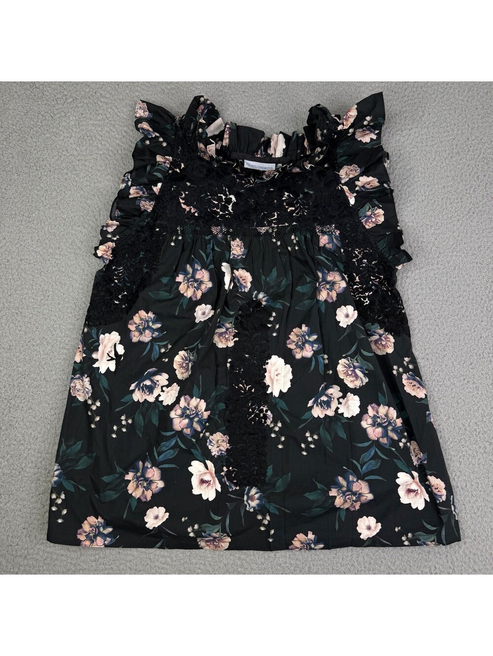Mi Golondrina Tunic Top Womens Medium Floral Embroidered Ruffle Peasant Boho
